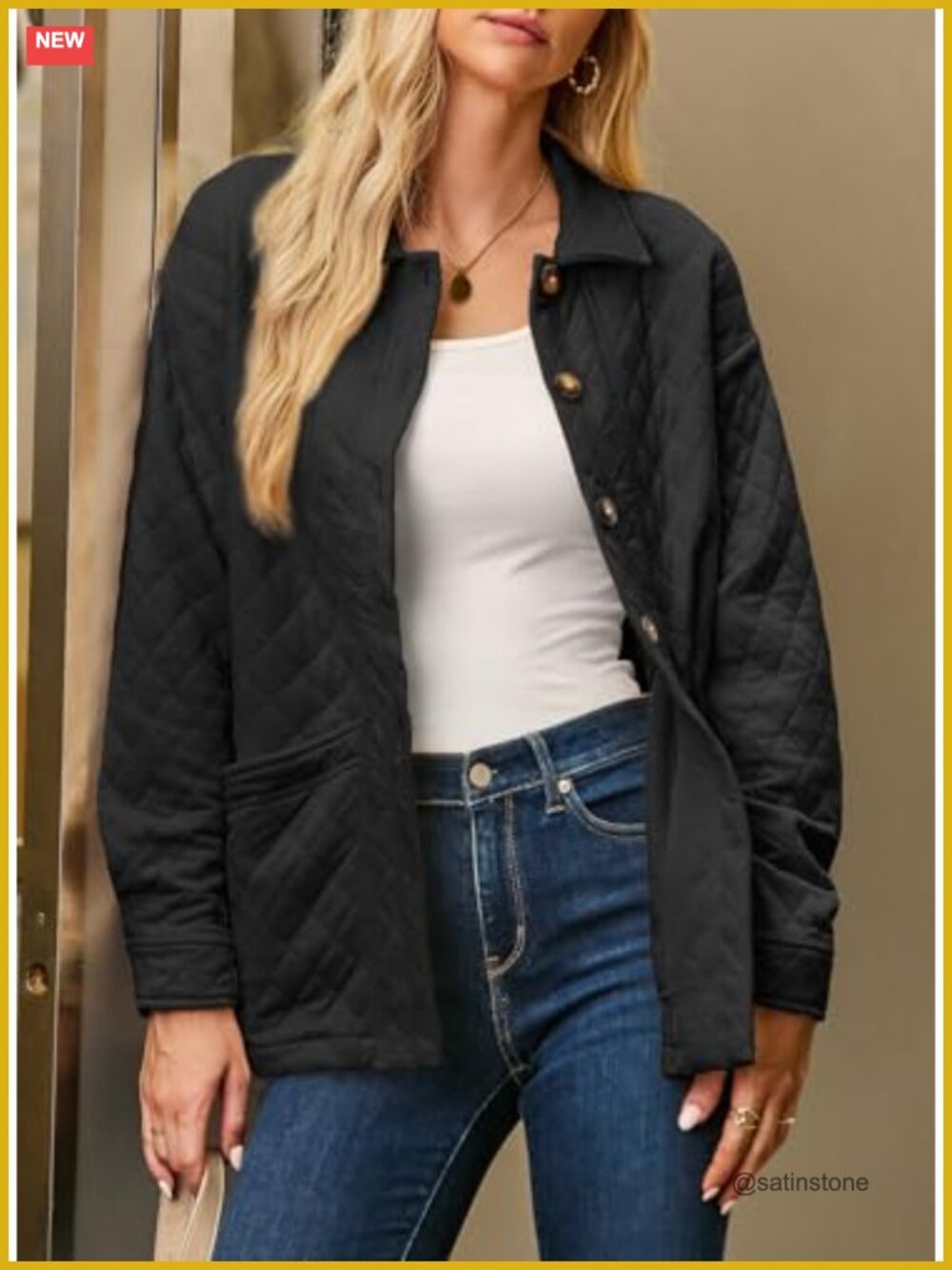 Quilted Lightweight Button Down Long Sleeve Jacket with Pockets - Picture 3 of 6